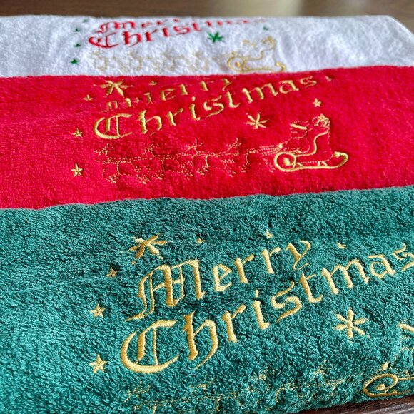 Set of 3 colors - 100% Egyptian Cotton Embroidered Towels For Christmas Decor - Picture 4 of 4